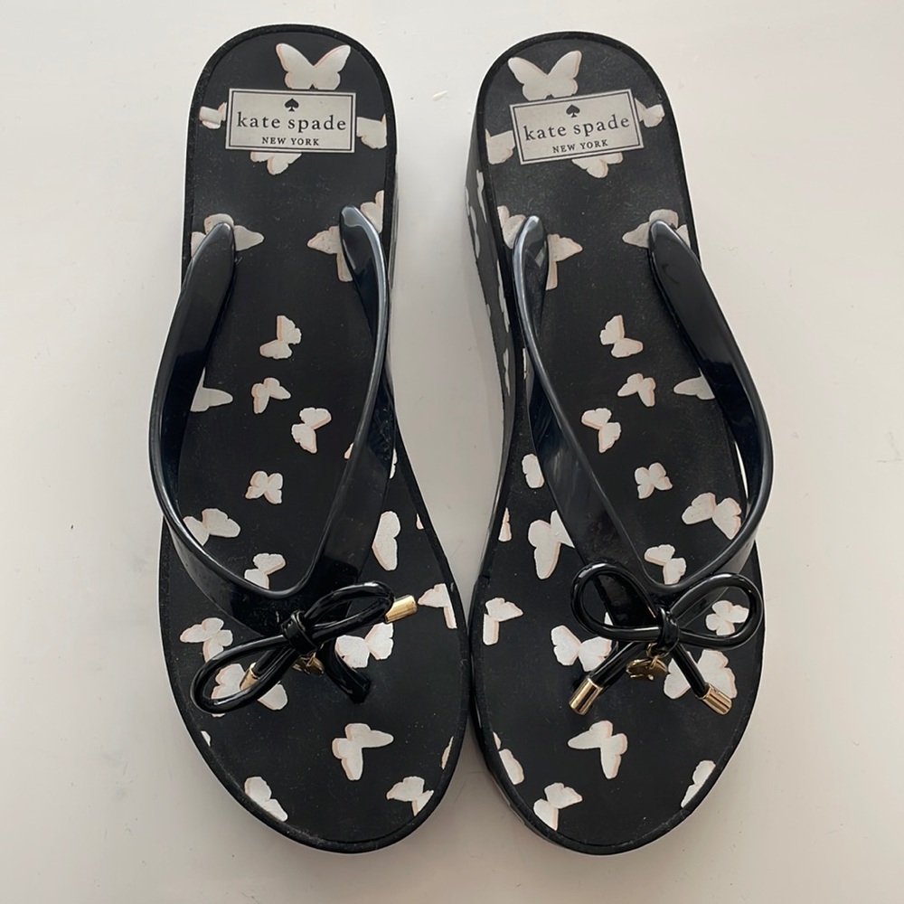 Kate Spade butterfly wedge flip flops